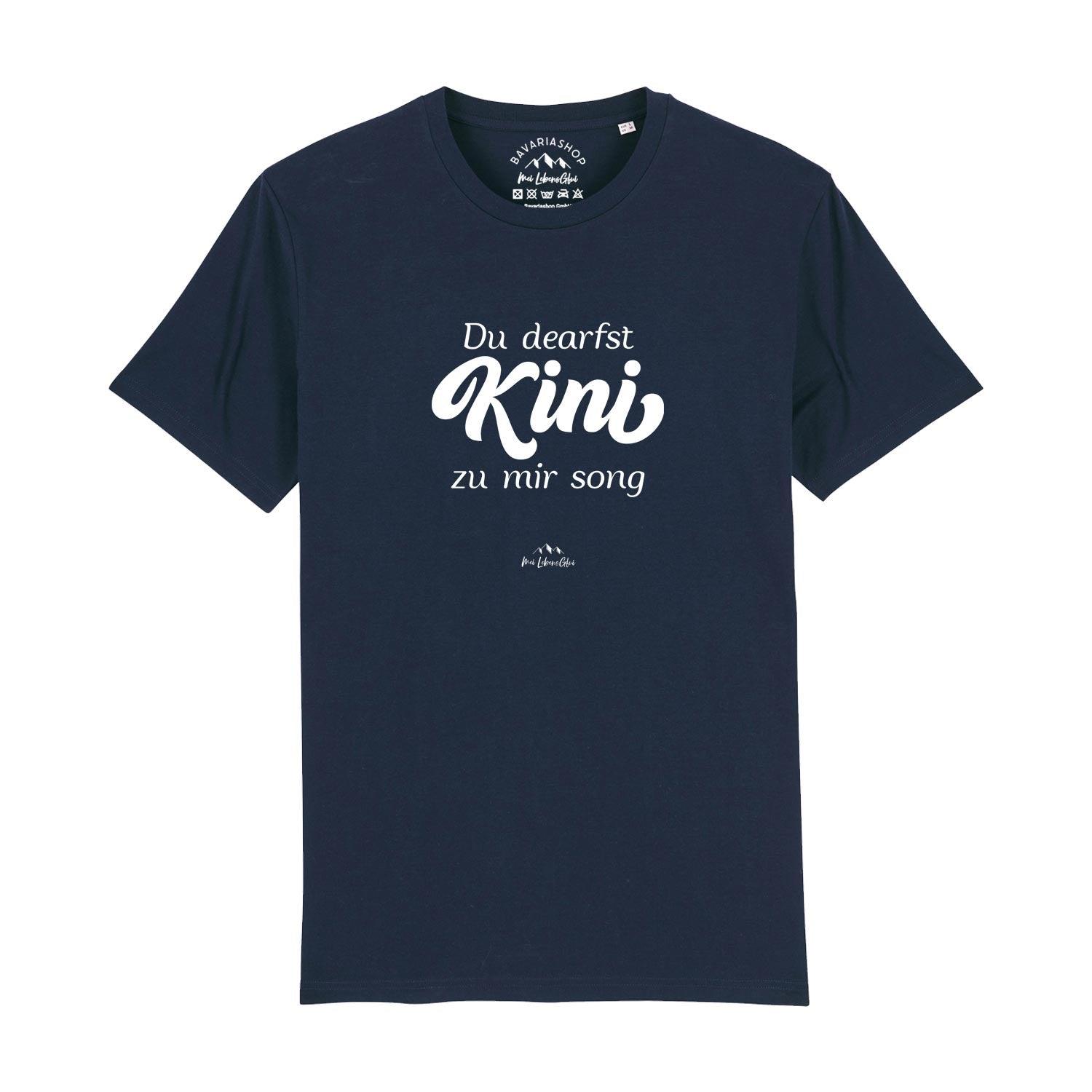Dunkelblaues Herren T-Shirt "Du dearfst Kini zu mir sogn" mit weißem bayerischem Spruchdruck.