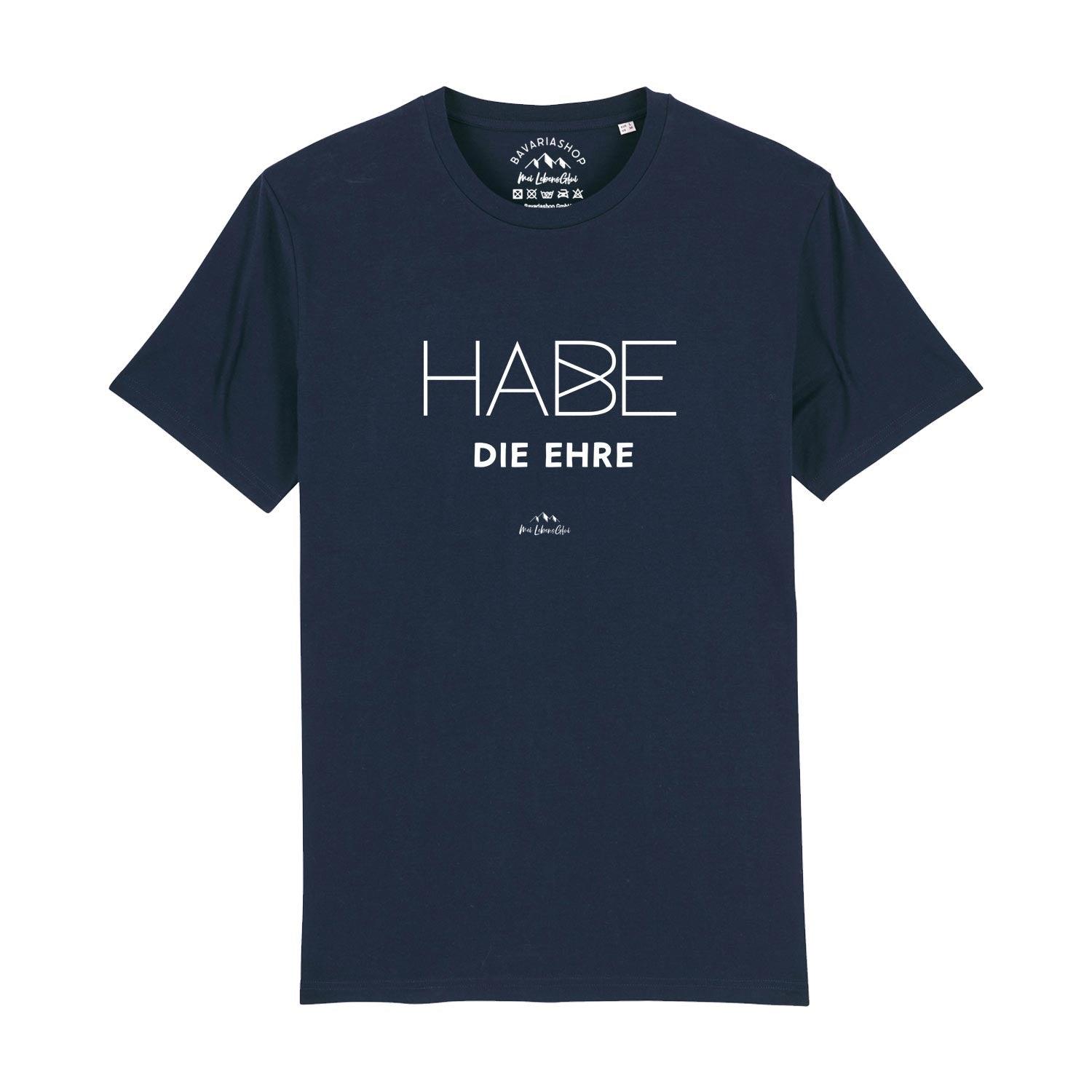 Dunkelblaues Herren T-Shirt "Habe die Ehre" mit weißem Schriftzug und Bergmotiv, weiche Baumwolle
