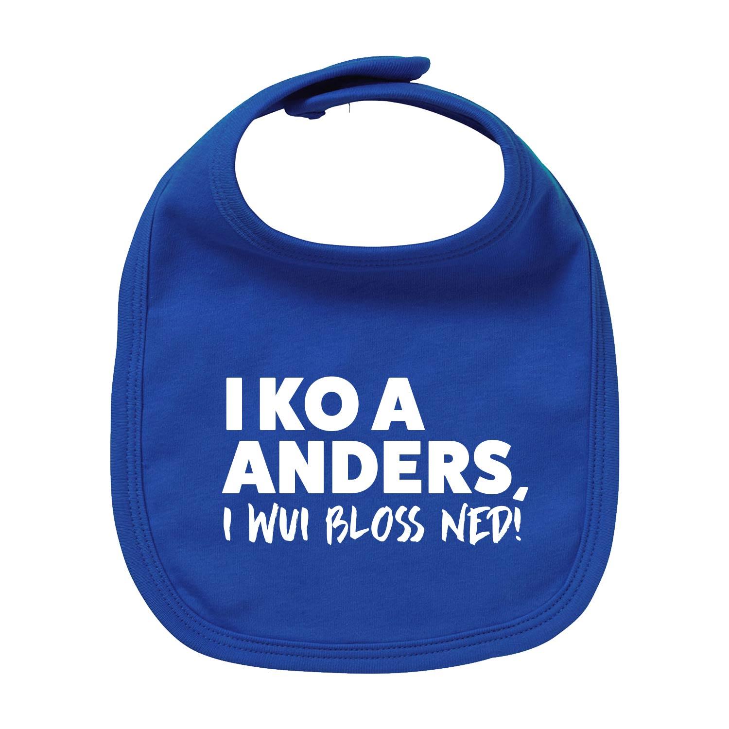 Lätzchen I wui bloss ned in leuchtendem Königsblau mit frechem Spruch in weißer Schrift, Babygeschenk