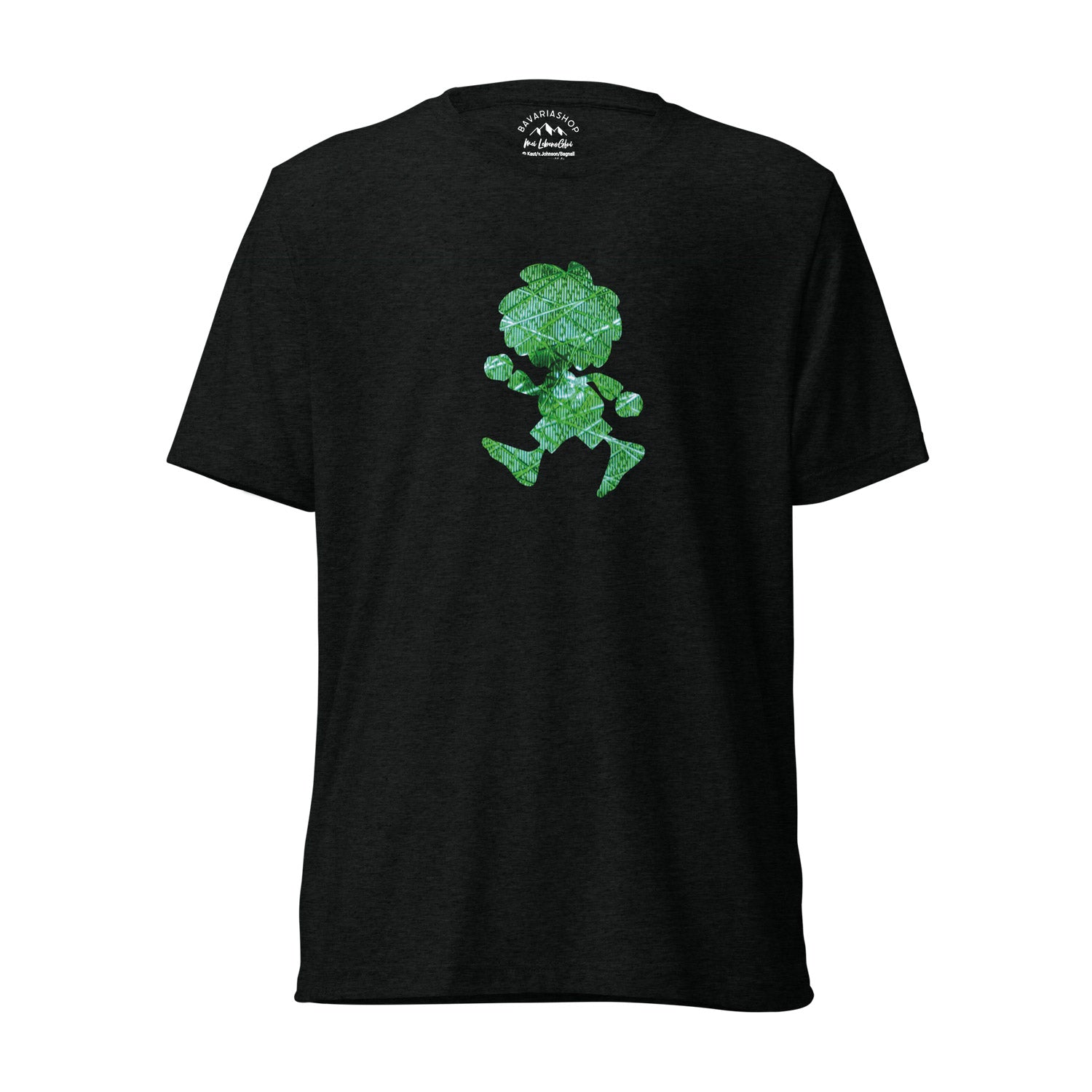 ®Pumuckl Herren T-Shirt "Ampel-Edition" in Schwarz mit grünem Gitter-Pumuckl-Aufdruck auf der Brust, Rückseite.