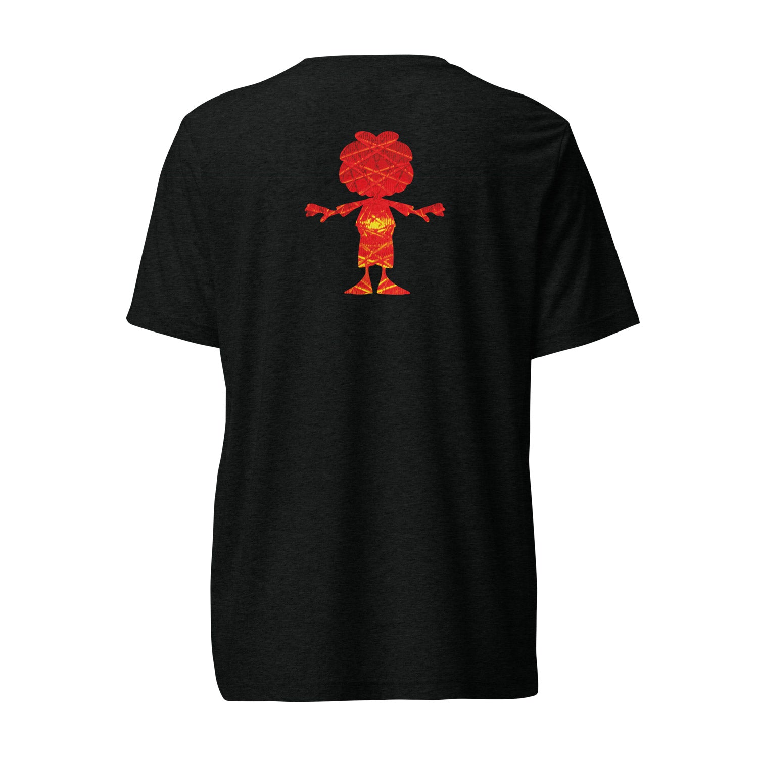 Rückenansicht des schwarzen Pumuckl Herren T-Shirts Ampel-Edition mit roter und gelber Pumuckl-Grafik.